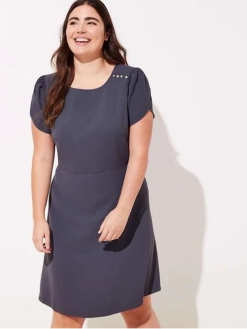 LOFT Short Sleeve Dress with Shoulder Button Detail